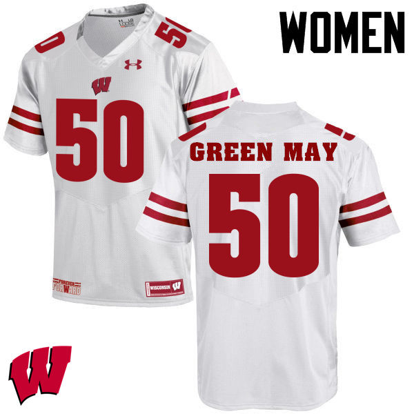 Women Winsconsin Badgers #50 Izayah Green-May College Football Jerseys-White